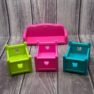Lil Woodzeez Vibrant Doll Furniture Set 3 cribs with Pink Sofa